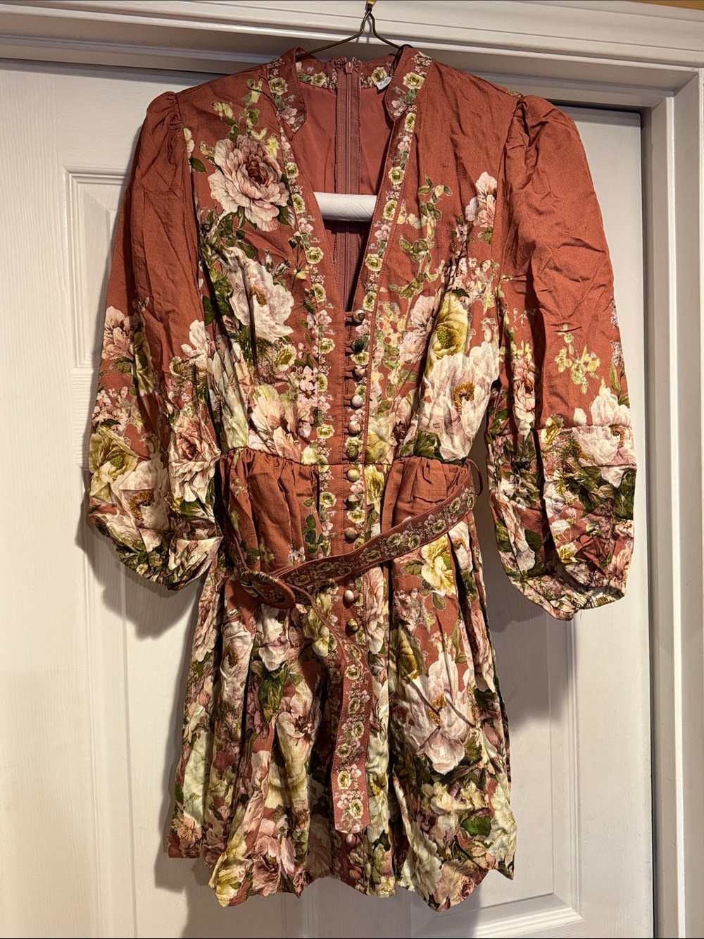 Fashion Nova Rust Pink Floral Button-Front Romper